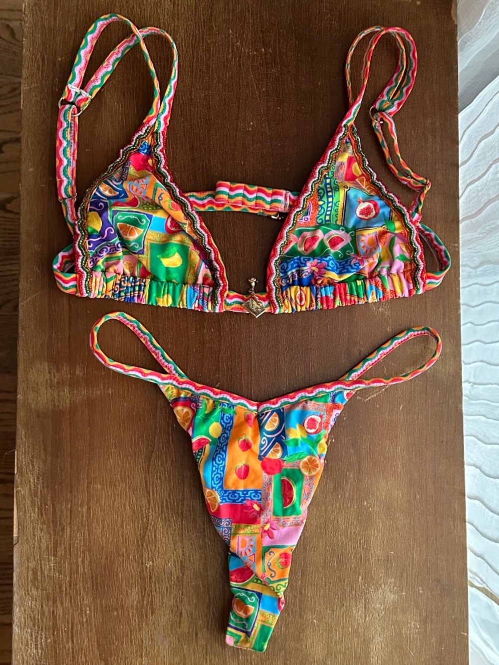 Bydee Frutta Fruit Tile Print Beaded Triangle Bikini Set